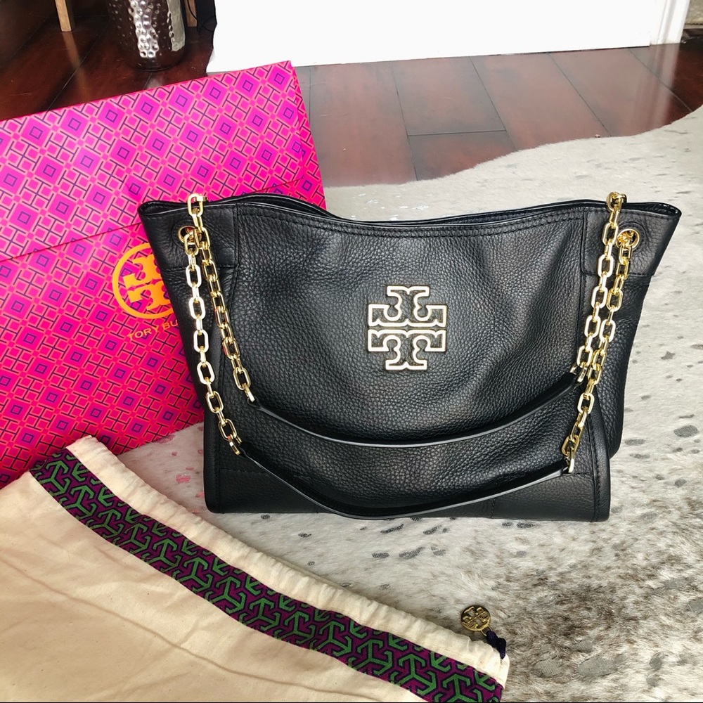 TORY BURCH Britten Black Slouch Tote Handbag